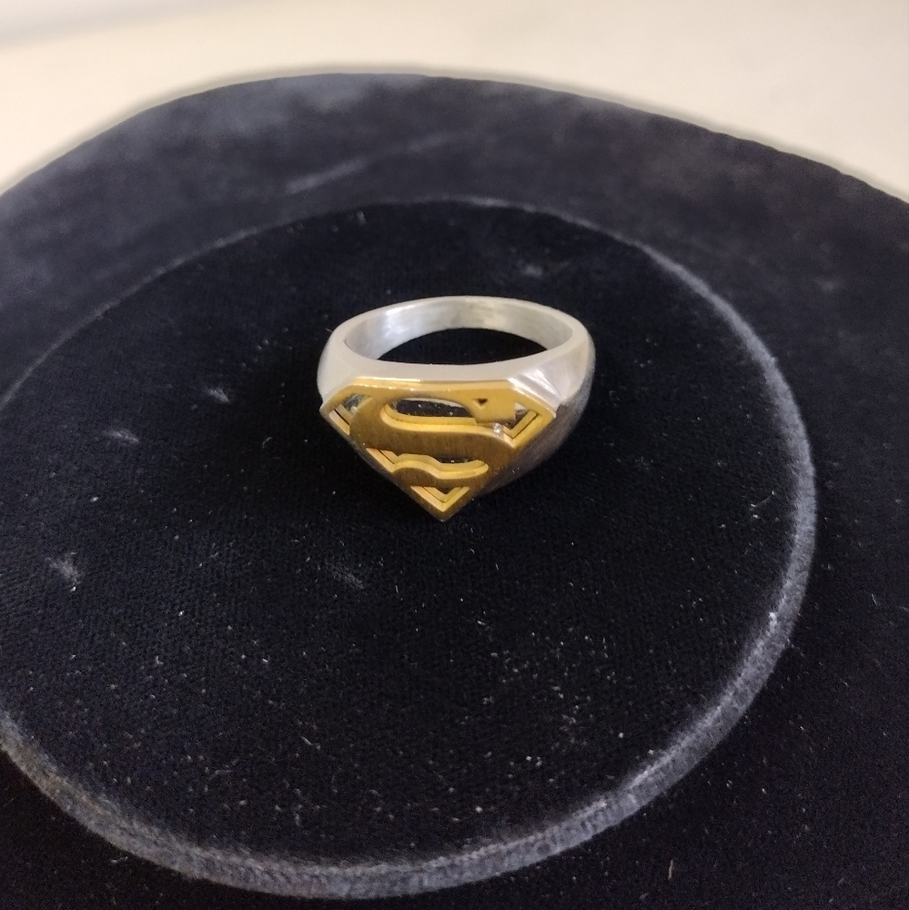 DC Comics Stainless Steel Yellow Gold Color - Superman Logo Ring Size 10